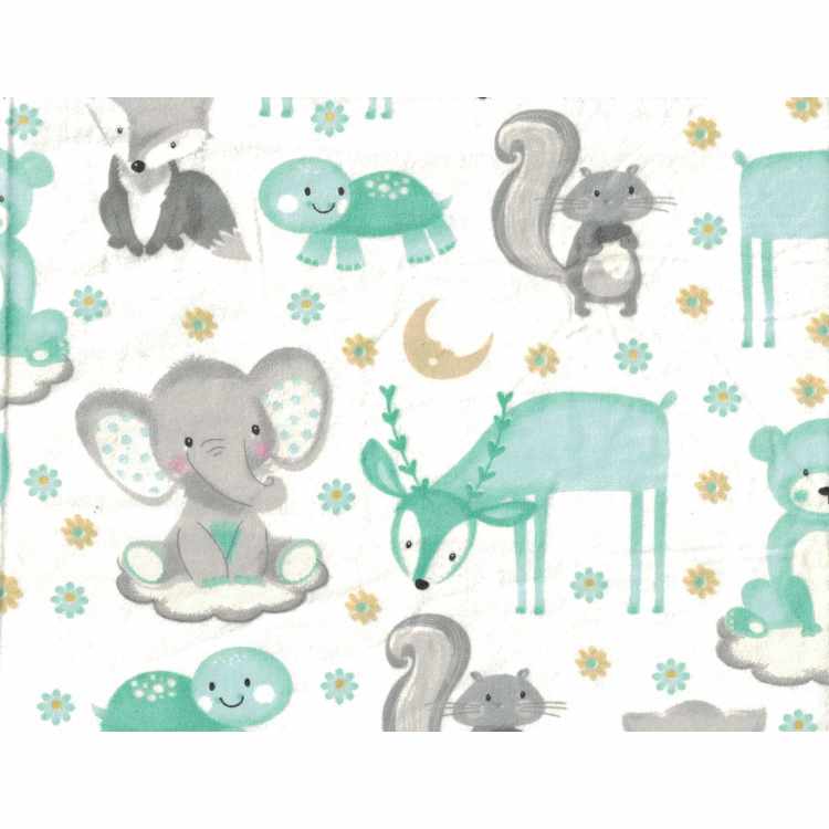 flanelle animaux turquoise/gris